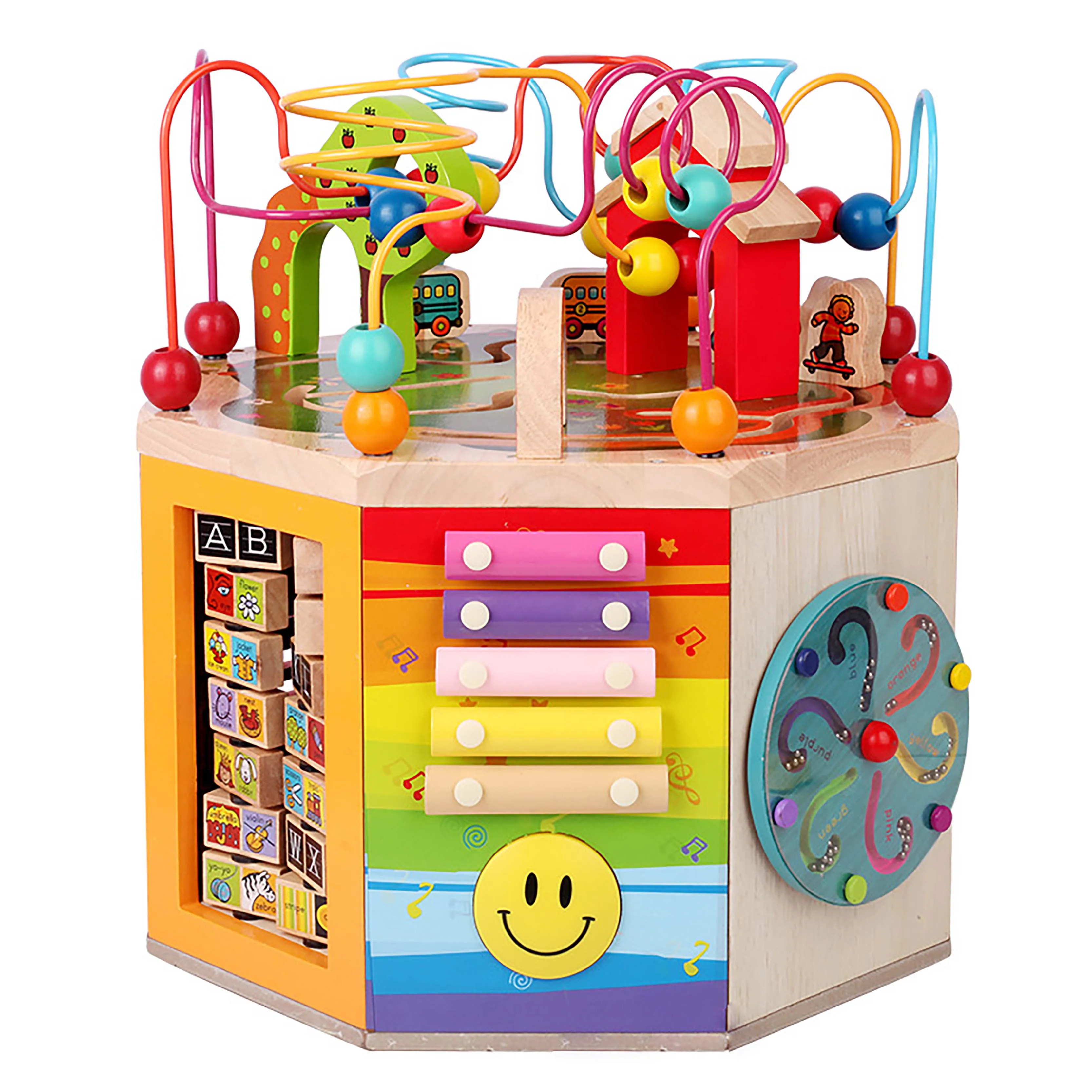 High Grade Multifunction 8 Sides Busy Board Box Educational Musical Toys 3D Around Bead Wooden Maze
