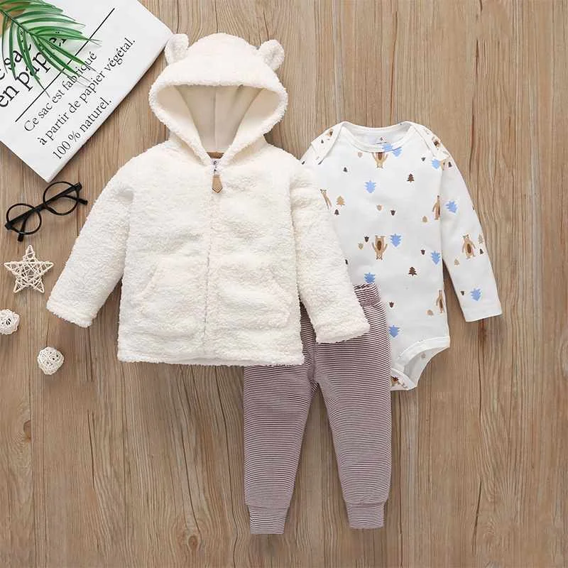 Earth Tone Style Woolen Newborn Baby Girl Fashion Suit 3-piece Set