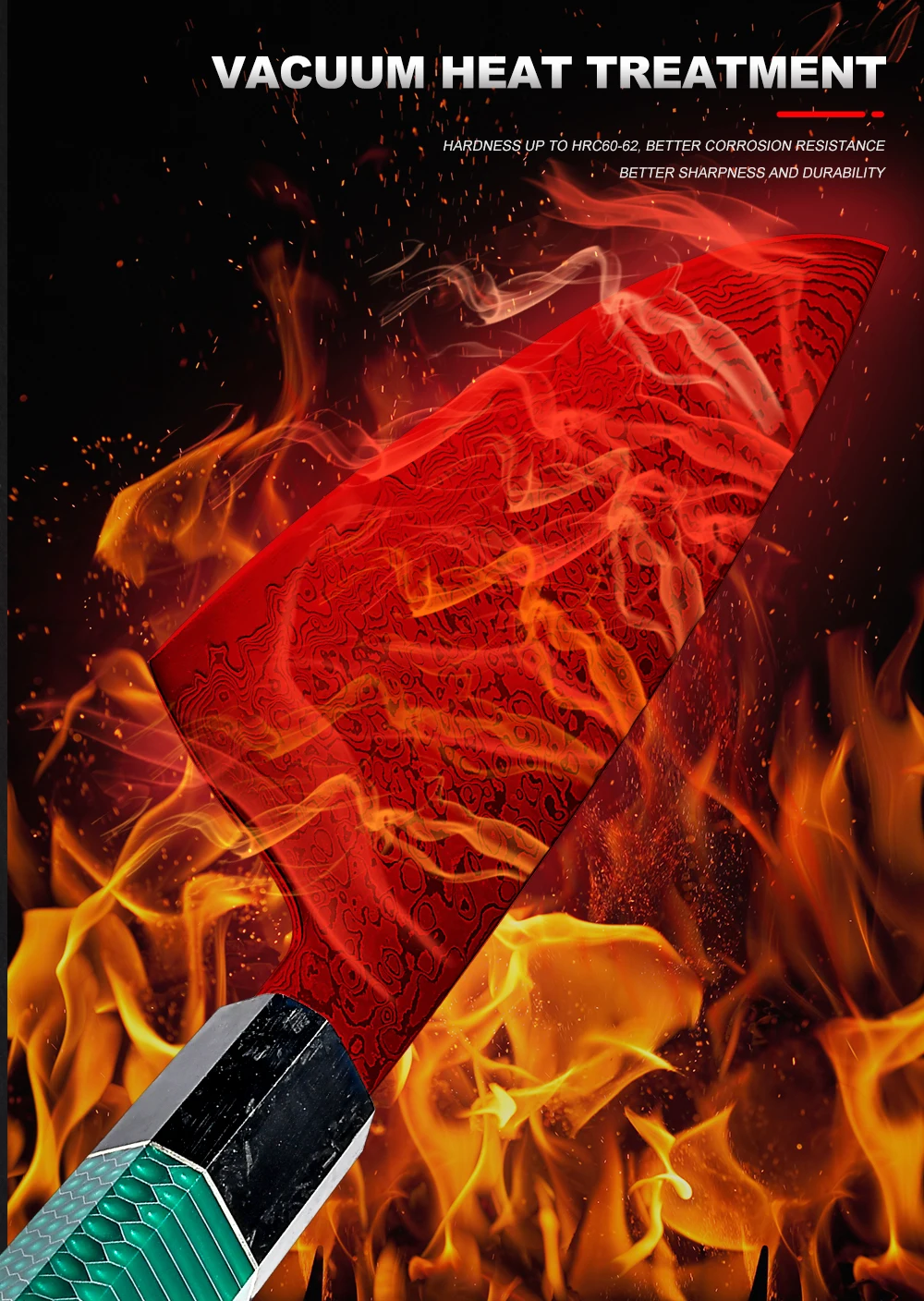 Japanese 67 Layers Damascus Steel Kitchen Knife Sets Chef Kiritsuke Utility Knife with Green Resin and Aluminum Comb Handle