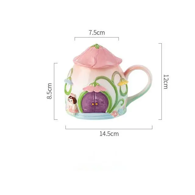 Pink Little Girl Heart Flower House Ceramic Water Cup High Beauty Birthday Gift