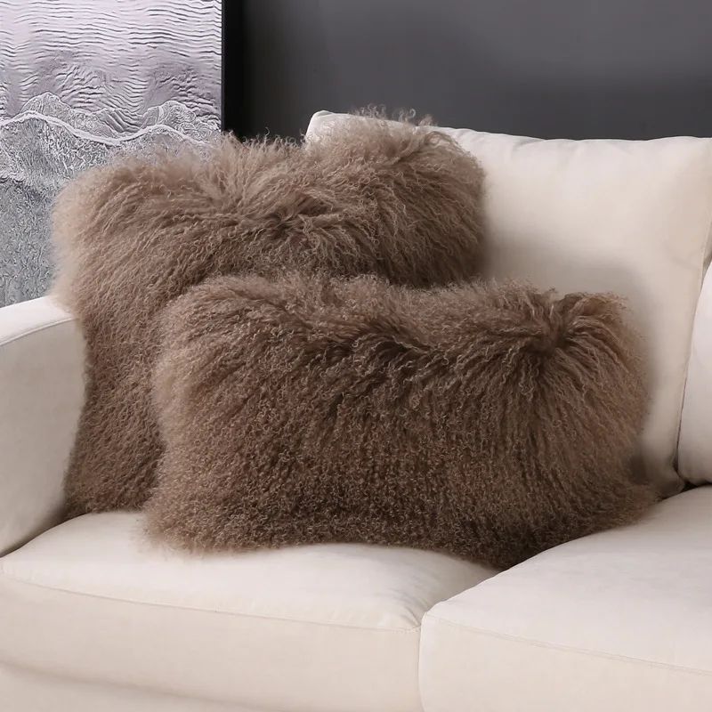 High Quality genuine Mongolia lamb fur pillow cover Tibetan sheepskin fur cushions real fur pillow cases