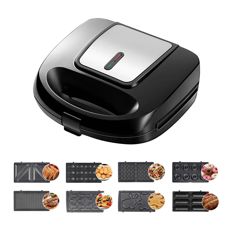 8 In 1 Electric Sandwich Makers for Donut, Waffle, Walnut Cookie, Biscuit, Grill Steak, Sausage, Multi-Function Breakfast Maker