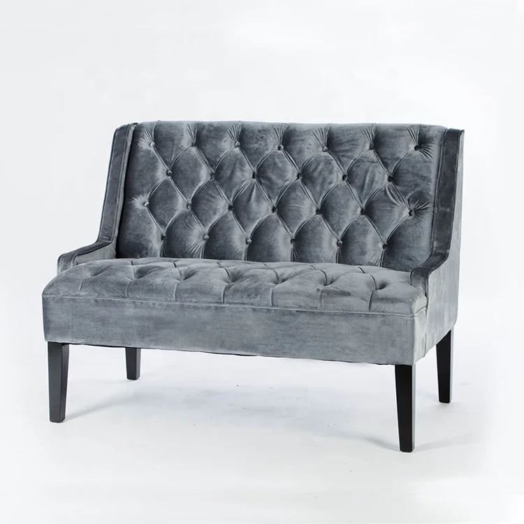 Home living room used button design fabric sofa solid wood 2 seat wooden chairs(KY-3197)