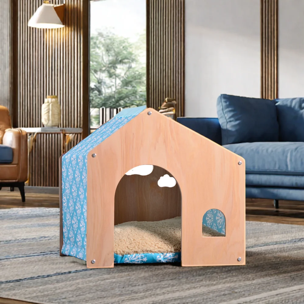 Removable and washable style greenhouse Pet House solid wood dog house cat nest pastoral