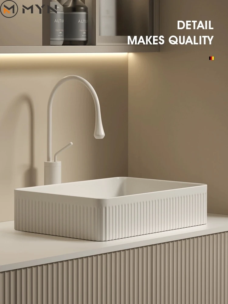 2024 Modern Design Micky White Color Ceramic Oval Round Groove Flute Shape Bathroom Art Basin Sink