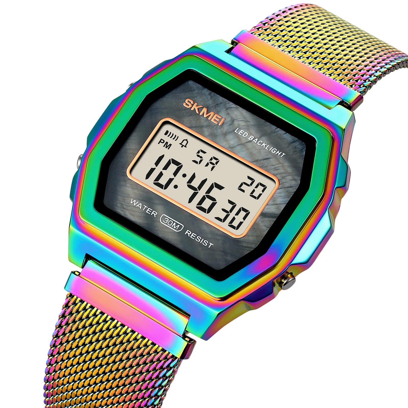 SKMEI 1806 Brand LED Casual Digital Watches Fashion Men Gold Wrist Watch Stainless Steel Water Resistant Unisex Sport Watch