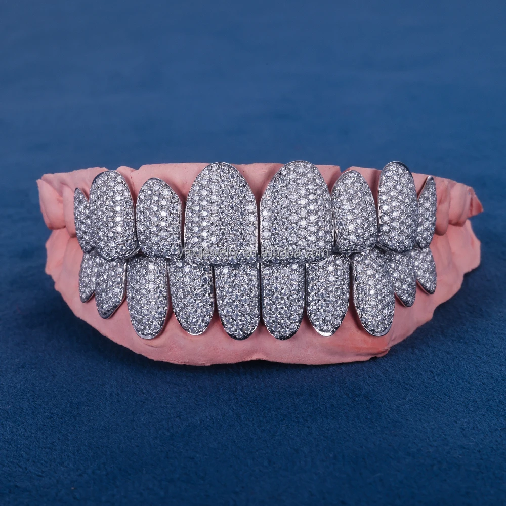 YAXI Custom Teeth Grillz 925 Silver 10K 14k 18k Diamond/Moissanite Dental Grills Set Iced Out Grillz Hip Hop Bling Teeth Grillz