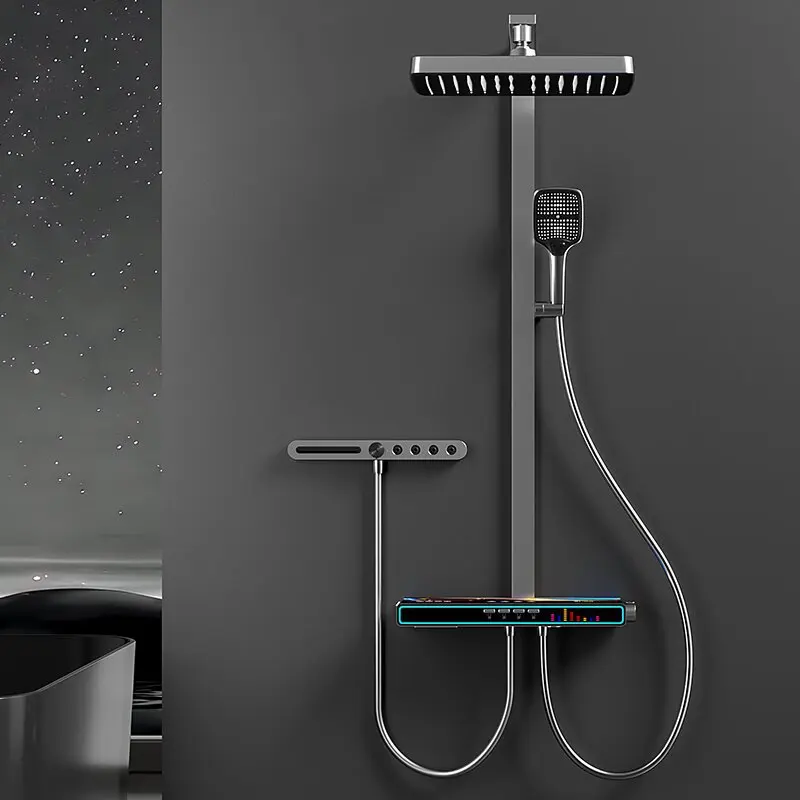 1246B Smart Music LED Bathroom Faucet Contemporary Dual-Handle Brass Shower Set Polished Finish Rain Jet Bathtub Faucet Included