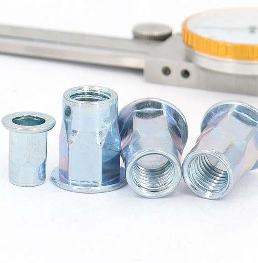 Factory rivet nut m10 Small countersunk half hexagonal rivet nut M10*19 carbon steel blue white zinc insert nut 300pcs/bag
