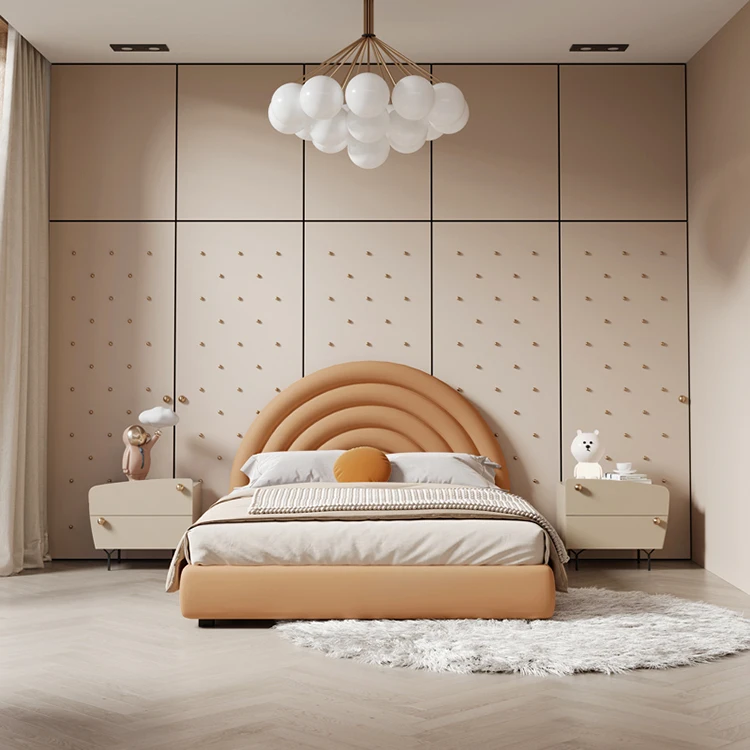 Modern Rainbow Design Customized Size Wooden Bedroom Cute Pink Bed