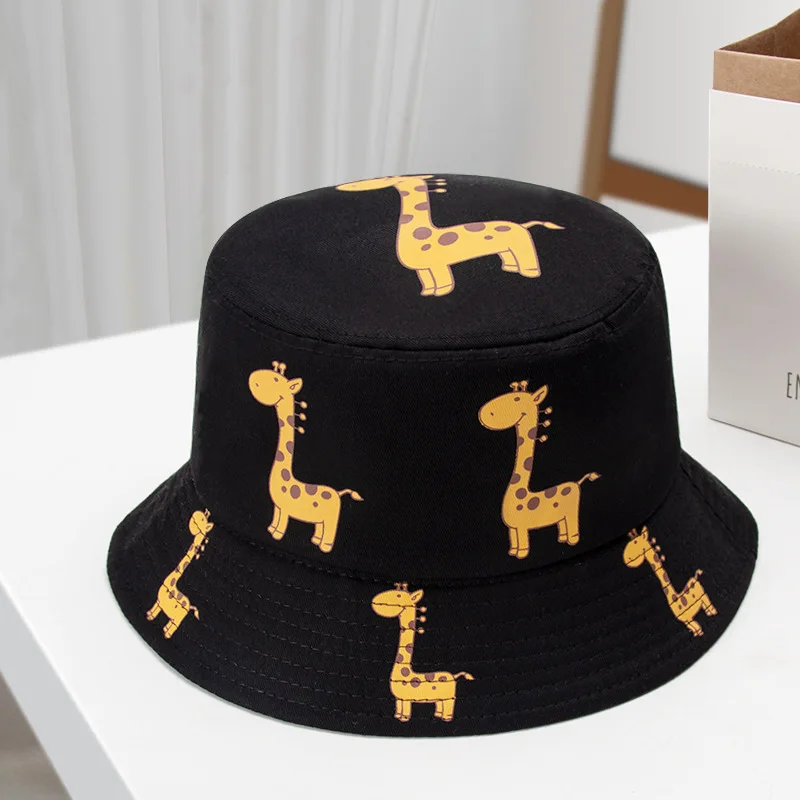 Wholesale spring summer women men new children cartoon fisherman pot hat printing giraffe deer casual bucket hat