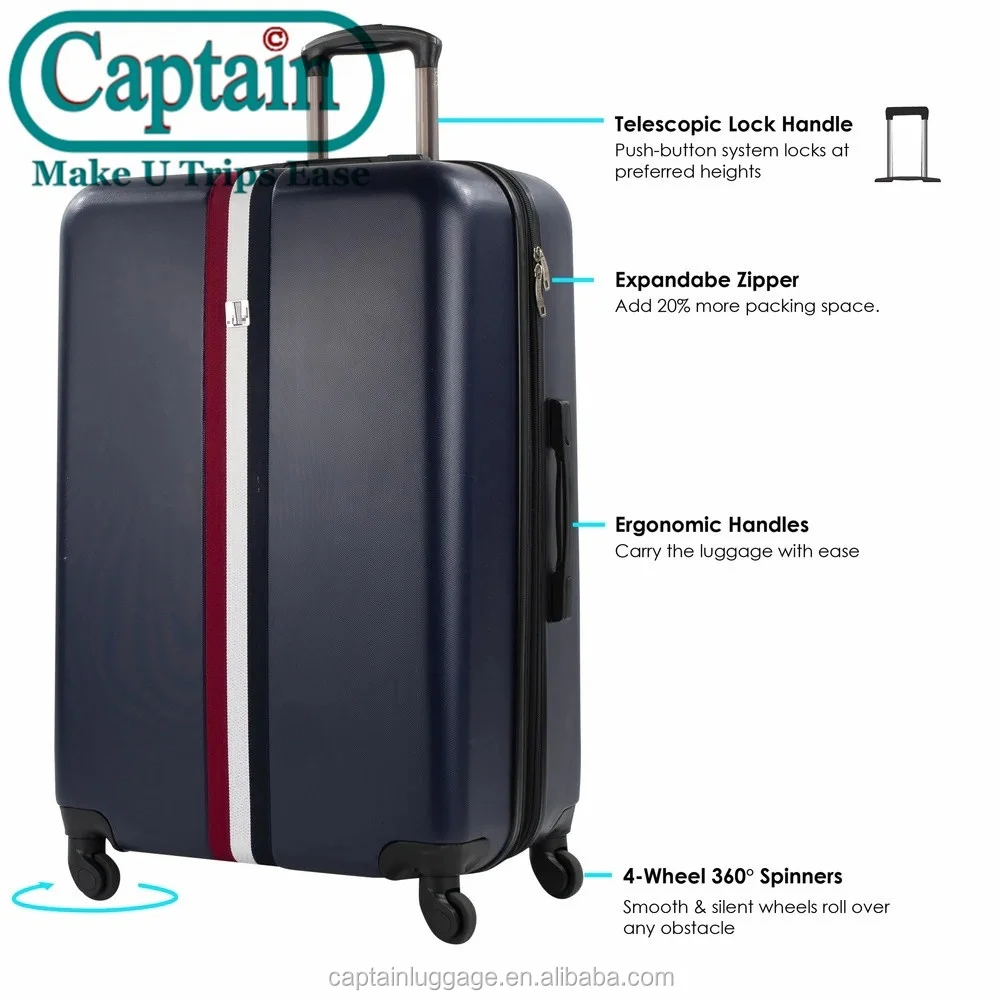 2020 captain 3pcs abs trolley luggae bag travel luggage sets with WOVEN BELT