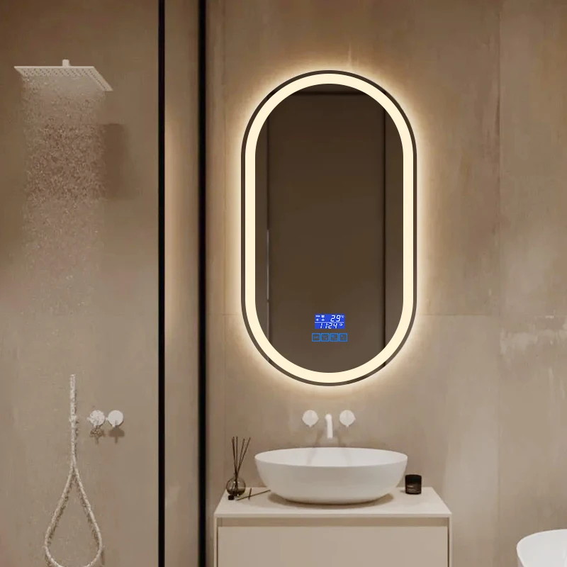Hot sale frameless hotel illuminated backlit led oval mirror anti fog shower bathroom mirror