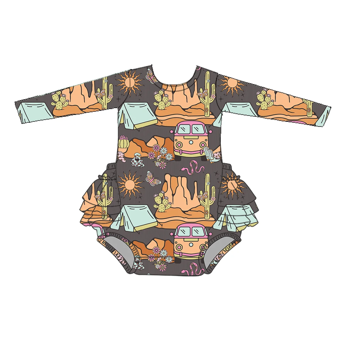 Hot Sale Baby Bubble Romper Princess Causal Fabric Baby Bodysuit Printing Long Sleeve Baby Girl Bamboo Romper