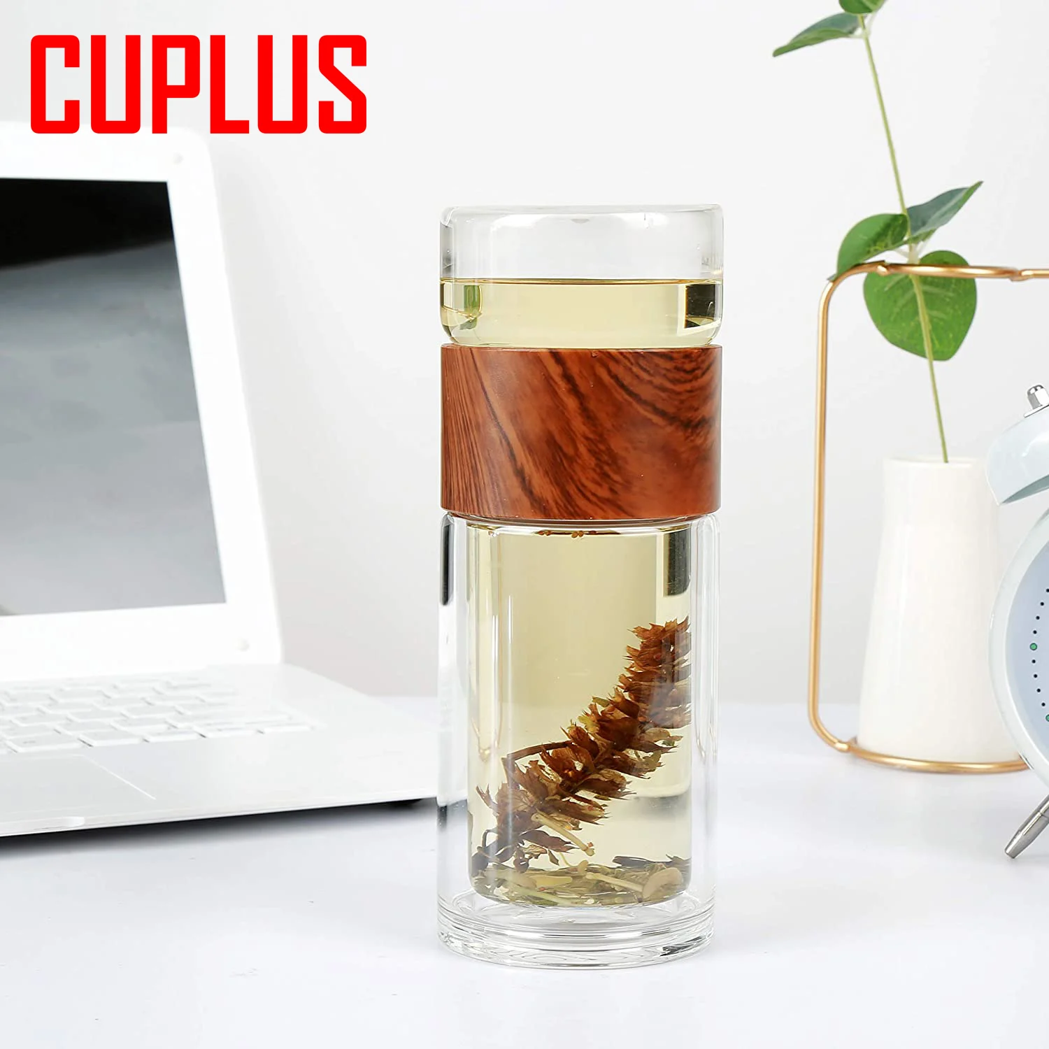 New Style Custom Logo Double Wall Premium Quality Glass Tea Water Separation Bottle Mugs with Tea Infuser for Loose Leaf Tea