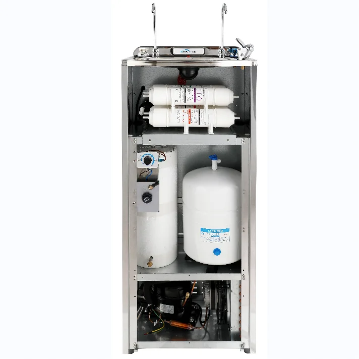 Vertical brushed  indoor water purifier  SS304  fountain water dispenser hot cold water commercial