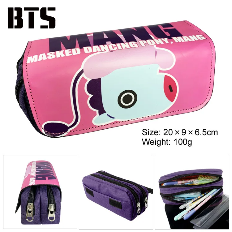 Hot Pen Bags Korean Bangtan Pencil Bags Pu Canvas Large Pencil Case