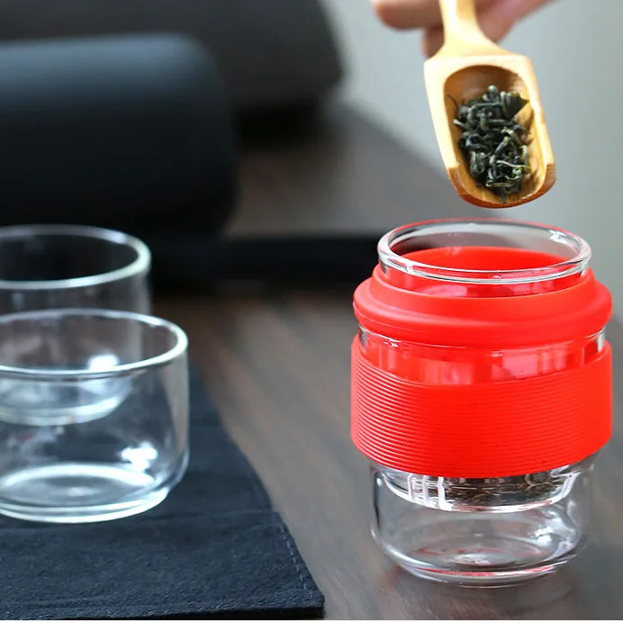 Wholesale Glass Travel Tea Set Portable Bag with Two Glass Kung Fu Tea cups