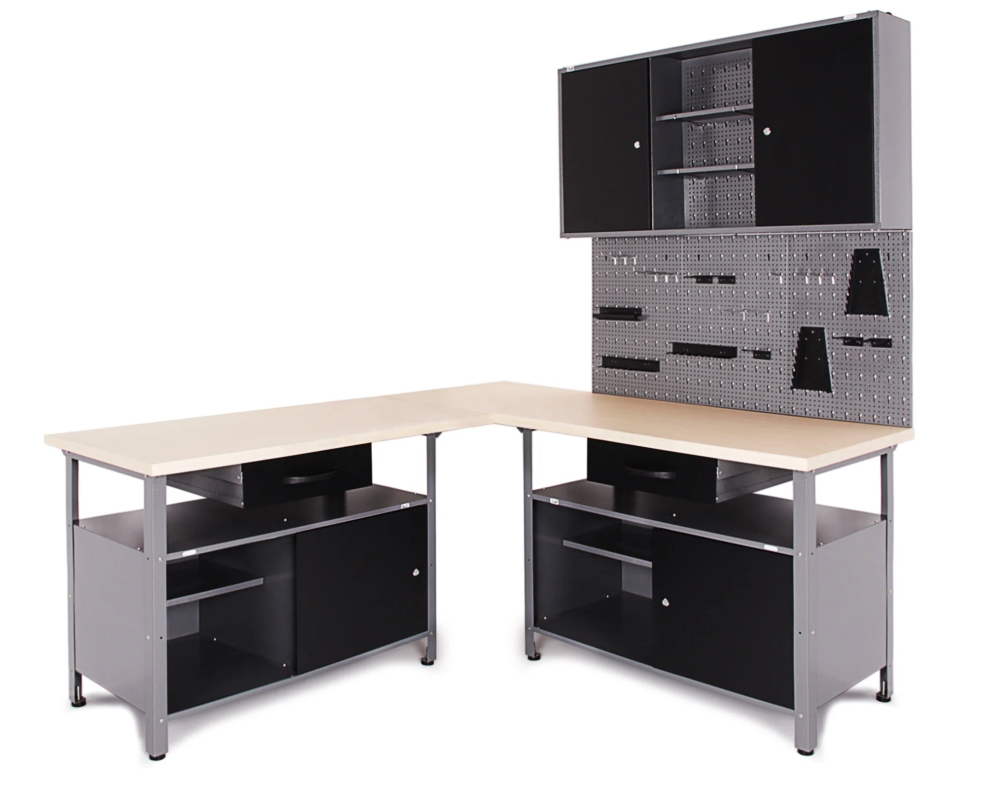 JZD Factory Steel Garage Workbench Tool Storage Work Bench Workshop Tools Table With Drawer and Metal Board Desktop Worktop