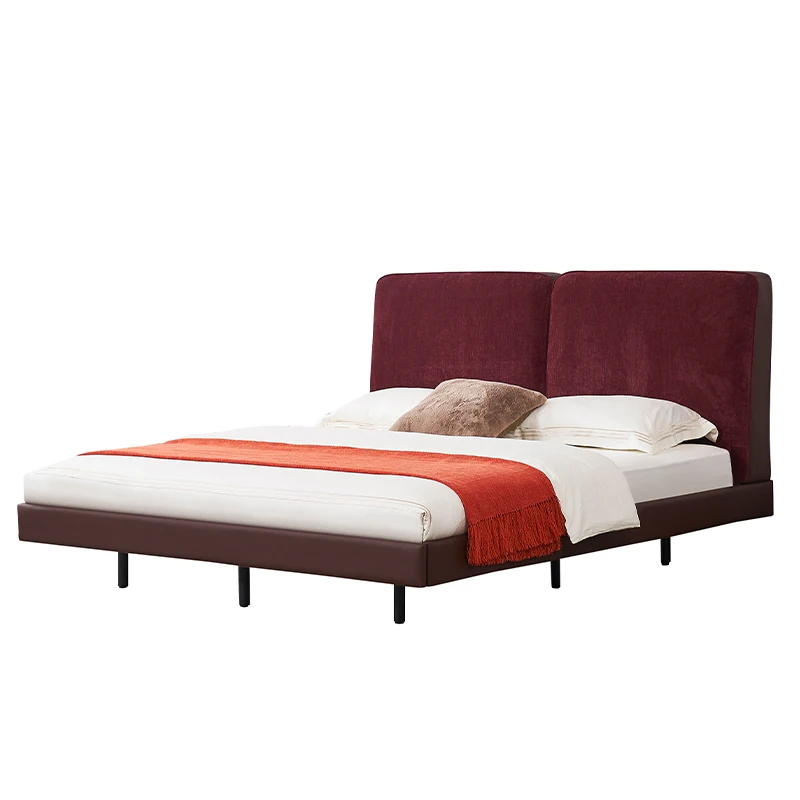 Modern Luxury Bed Fabric Headboard Home Bedroom Hotel Furniture Set Contemporary Design Wooden Frame Soft Bed