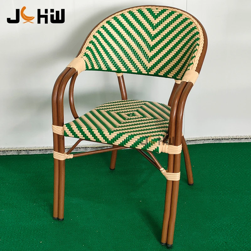 Multi-Color French Bistro Chair Stackable Rattan Outdoor Bistro Armchairs Garden Furniture