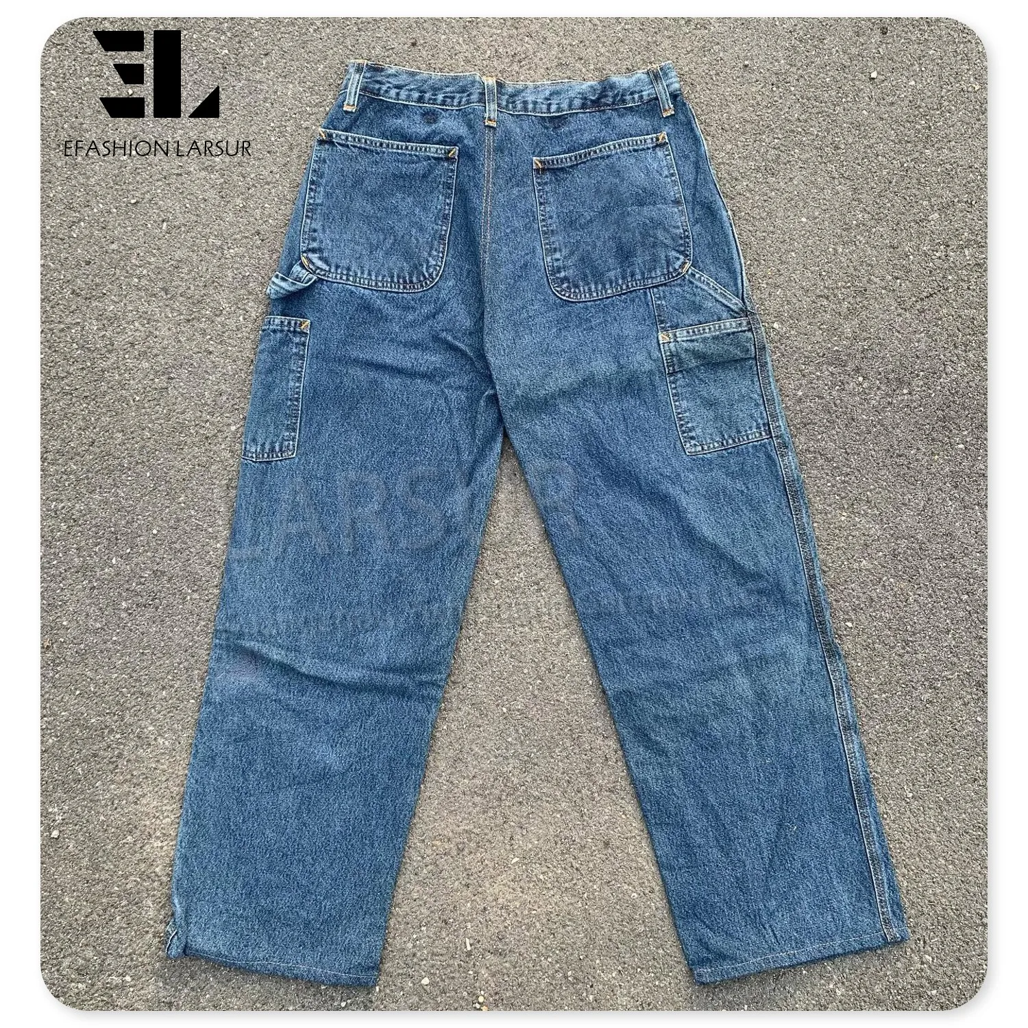 LARSUR Custom factory vintage distress wash twill canvas cargo pants carpenter jeans tactical straight carpenter work pant men