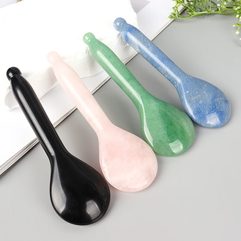 Натуральная розовая Хрустальная Нефритовая акупунктурная точечная ложка gua sha ручка Массажная точка кровяной циферблат сухожилия Универсальный массажер