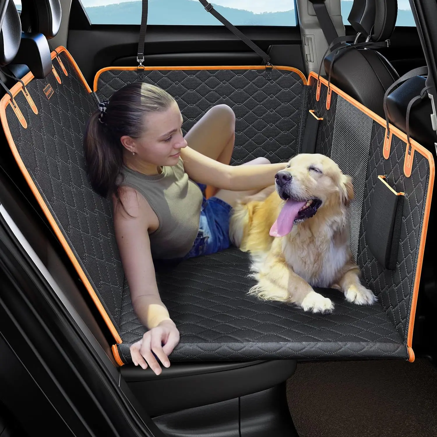 Non-Slip Car Seat Protector with hard bottom for Dogs Scratch-Proof Pet Car Seat Cover   for Trucks, Cars & SUVs