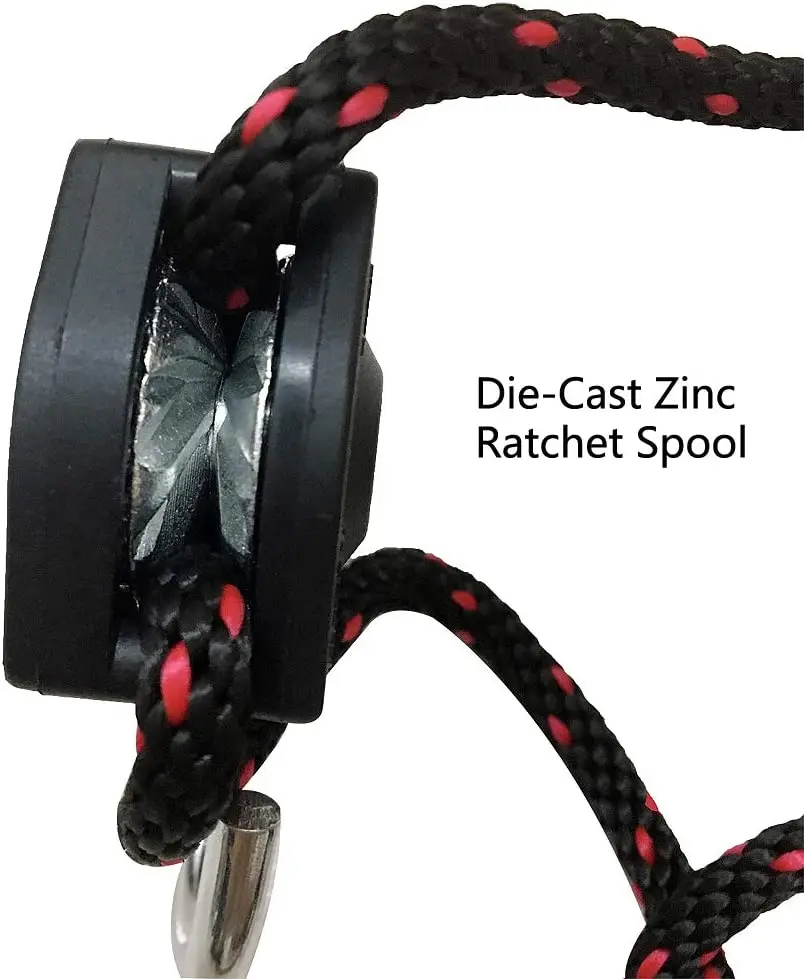 Ratcheting Tie Down Rope Hanger Pulley Stainless Steel Gears Ratchets, heavy duty Polyester 150 lbs Weight Capacity