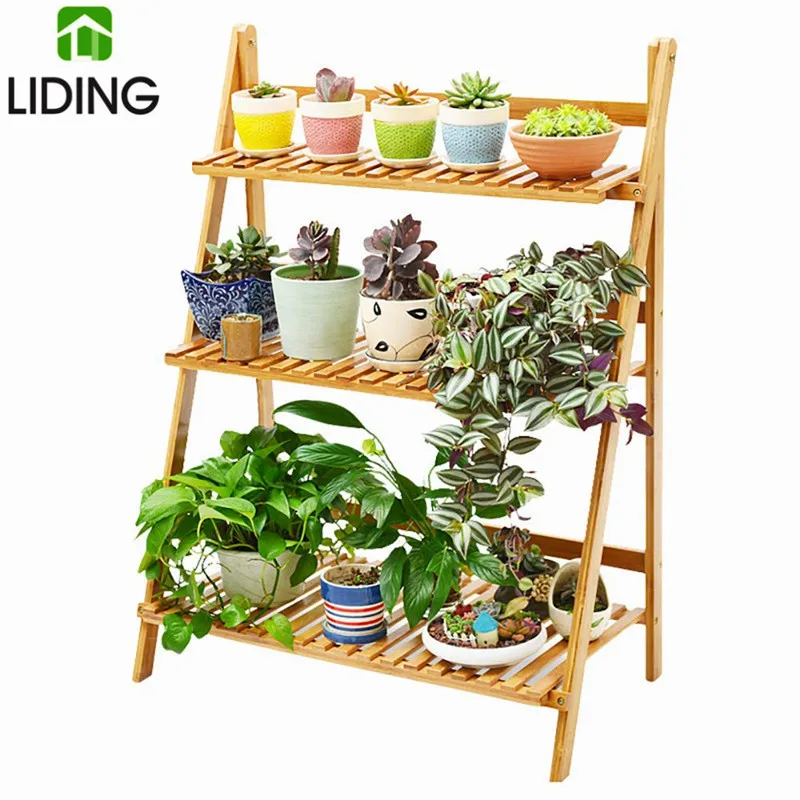 Bamboo Foldable Ladder Shelf ,Indoor Flower Pot Stand,Flower Pot Ladder