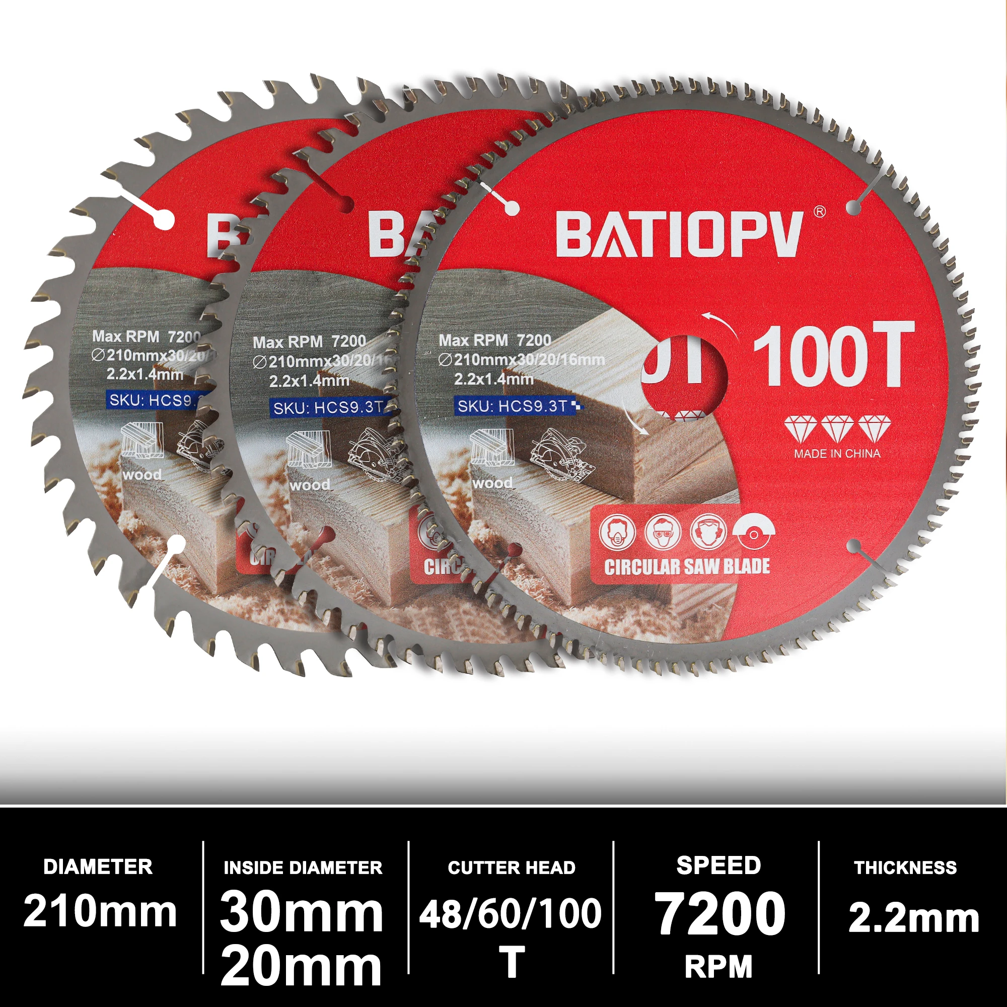HERZO 210mm Circular Wood Saw Blade with 48T/60T/100T Cutting Blade for Wood