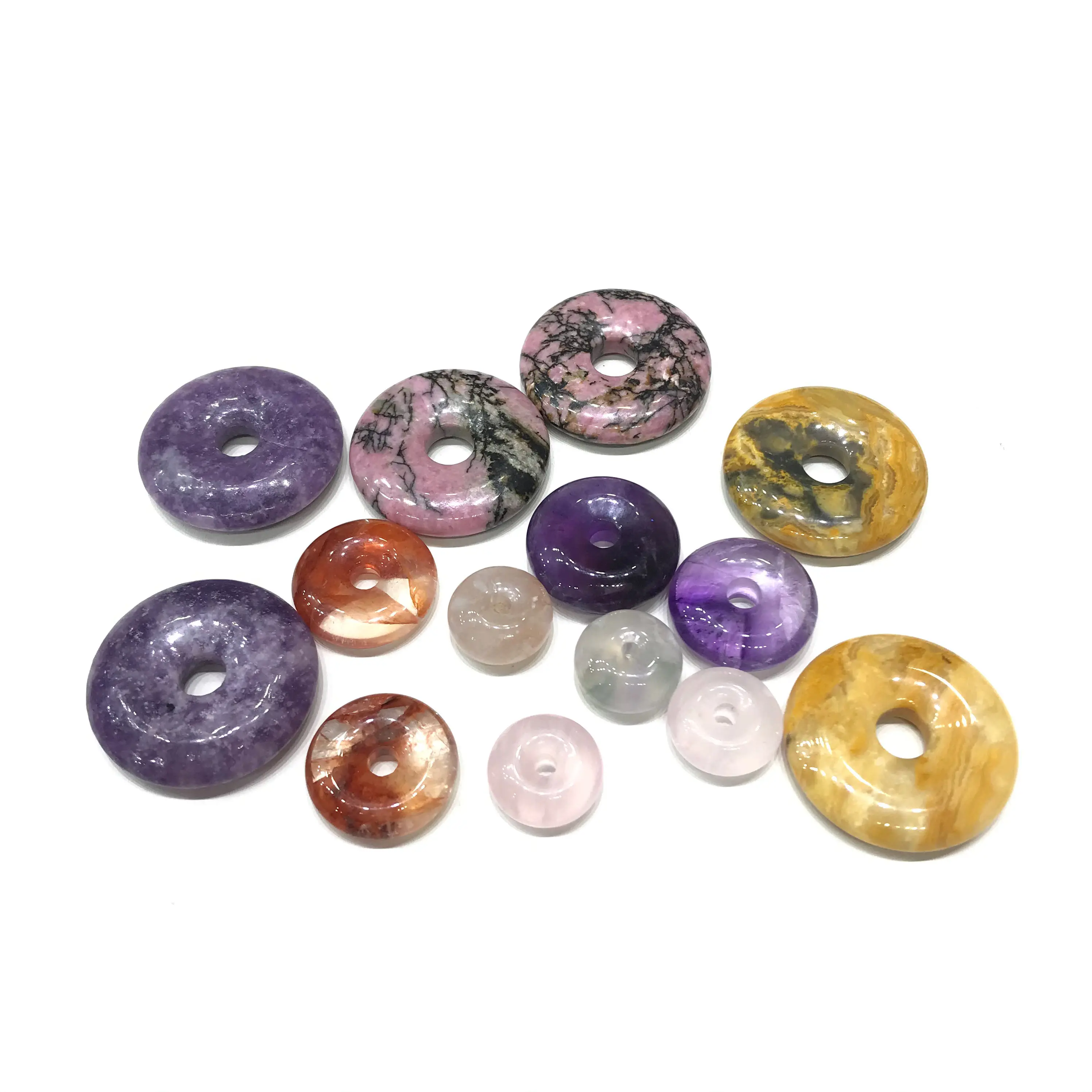 Wholesale Natural Small Fire Quartz Rose Quartz Lepidolite crazy agate Amethyst Crystal Donut For pendant Gifts