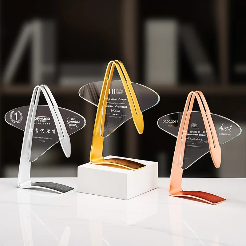 High-grade crystal trophy metal five-pointed star medal annual meeting staff medal event competition souvenir