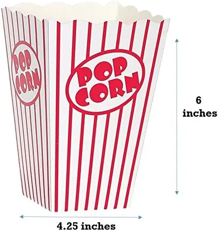 Red and White Popcorn Bags for Popcorn Machine, Movie Theater Decor Popcorn Box