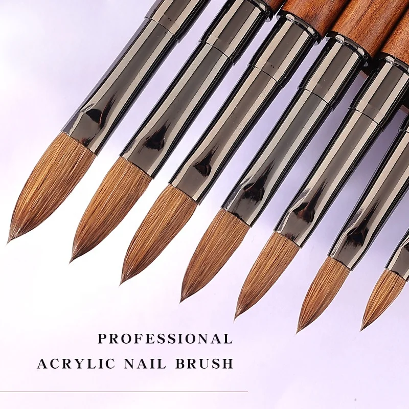 Professional 100% Real Kolinsky Nail Brush Wooden Handle Custom Logo Handmade Oval Crimped Sable Kolinsky Acrylic Nail Art Brush