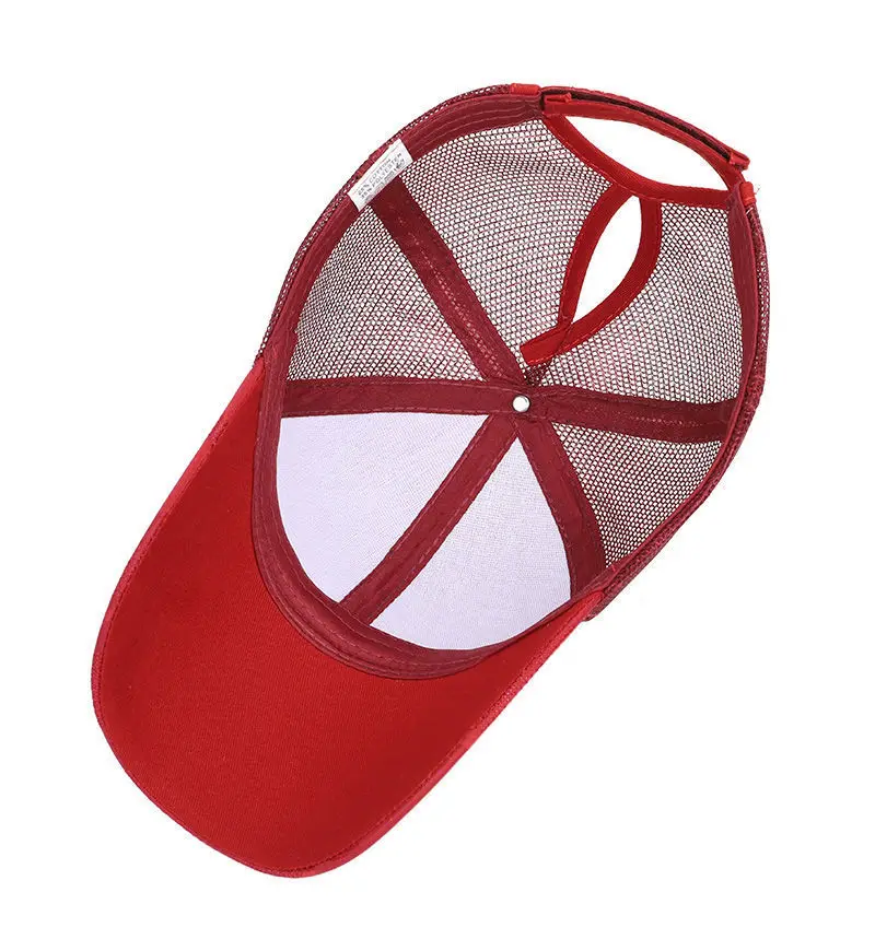 OEM Manufacture American Style Baseball Cap Custom Embroidery Floral 5 Panel Back Mesh Ponytail Trucker Hat