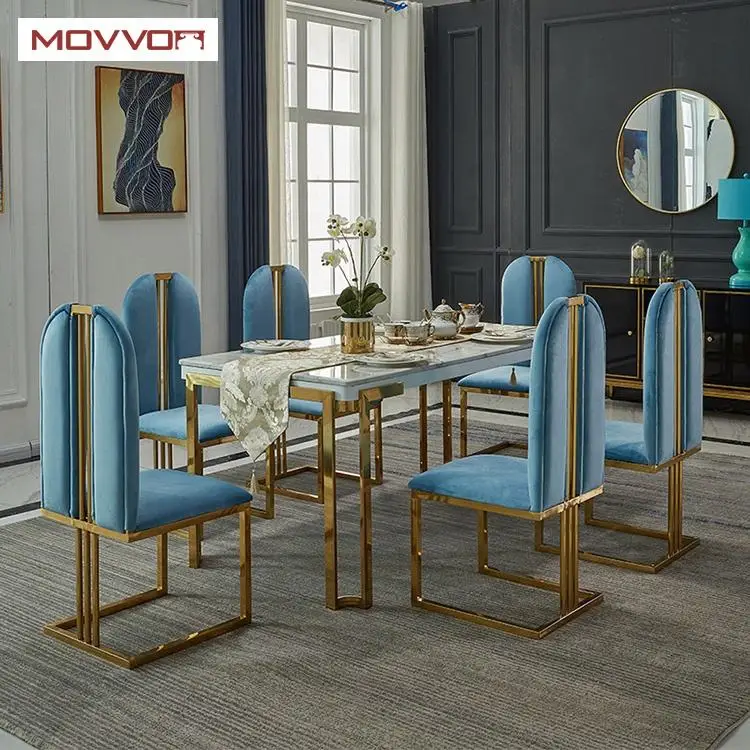 Modern luxury new design marble top and metal legs minimalist rectangular Marble table dining fashion