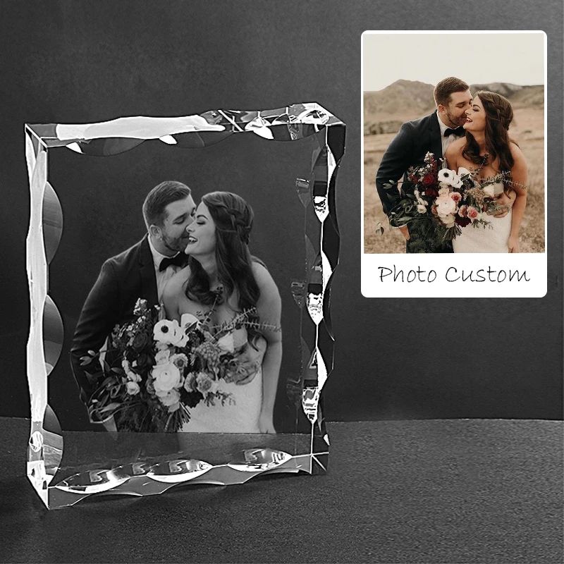 crystal Guests Souvenir Gifts  K9 Sublimation Blank Crystal Heart Customized Laser Engraved 3d Photo Frame Crystal Tro