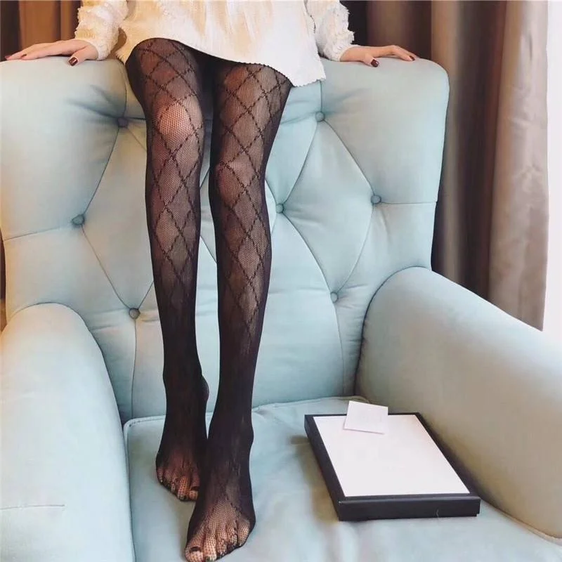 Designer Letters Print Ladies Tights Stocking Mesh Breathable Black Pantyhose for Women