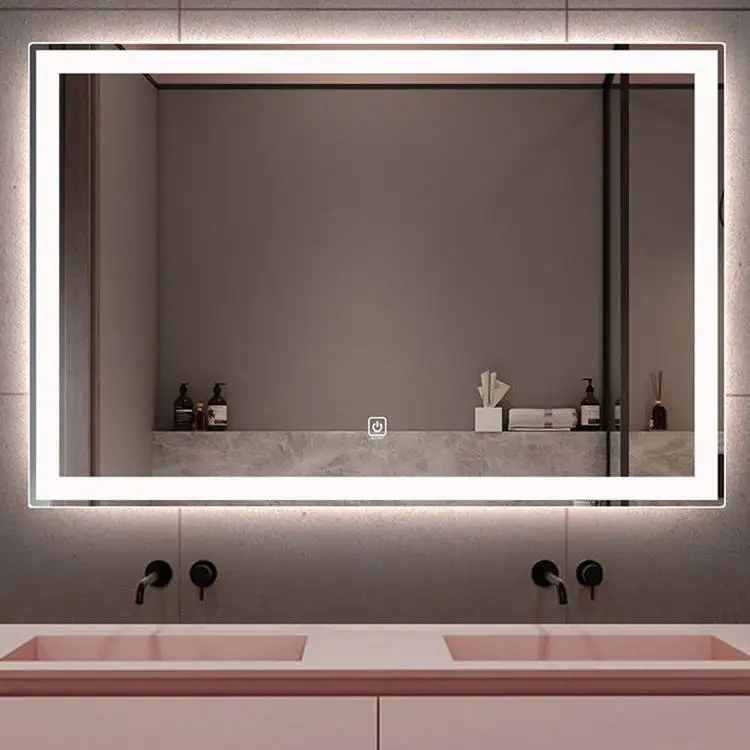 Factory Directly Supply Rectangular Custom Lighted Bathroom Mirror Decorative Bath Wall Hotel Smart Membrane Modern LED Mirror