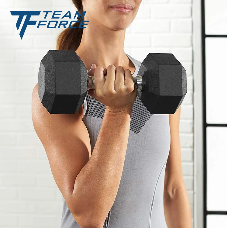 Оптовая продажа черные шестигранные гантели из чугуна с виниловым покрытием резиновые