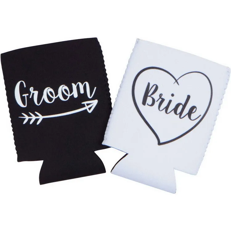 Bride and Groom party used neoprene 330ml beer can cooler stubby holder sleeves