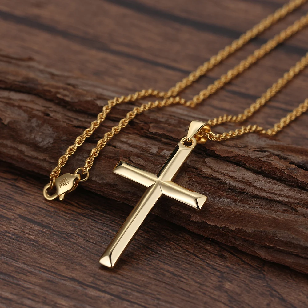 NMN01 RINNTIN 925 Sterling Silver Fine Jewelry Necklaces 14K Gold Plated Plated Cross Necklace for Men