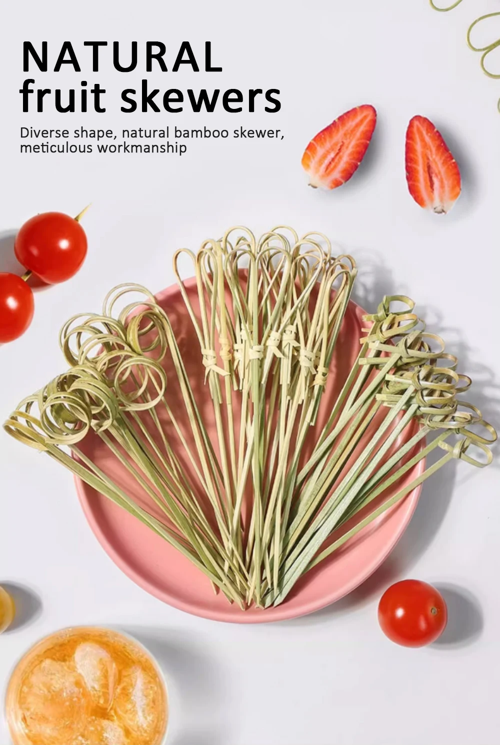 Bamboo Knot Sticks with Twisted Ends Flat Shape Cocktail Picks for BBQ Fruits Cleaning Pack in Bag Perfect Tools