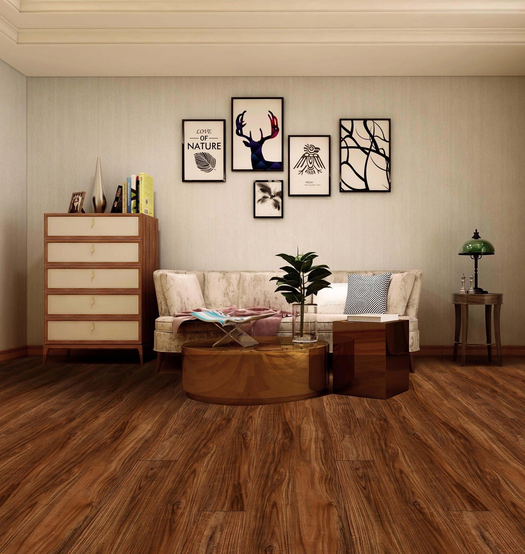 Decorative Spc Engineered Glossy Wood Laminate Flooring