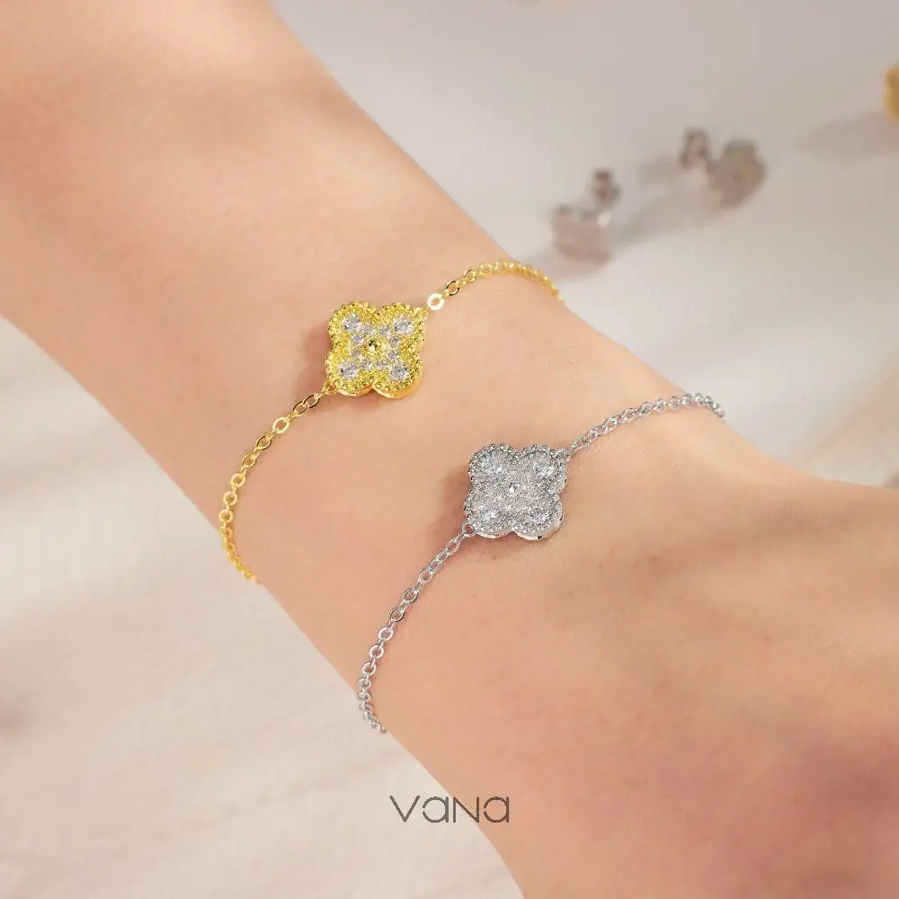 VANA four Leaf Clover Charm S925 Jewellery Bijoux 18k Gold Plated 925 Sterling Silver Necklace Bracelet Earrings Jewelry Set