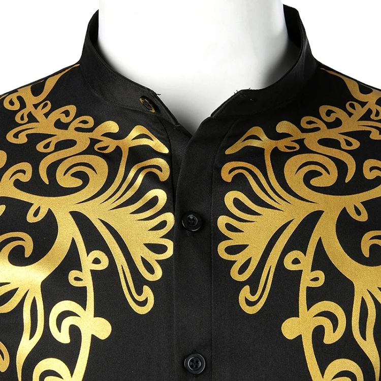 MXCHAN SJH2503 Hot Sale Men Cotton Polyester African Printing Long Sleeve Stand Collar Dashiki Shirt