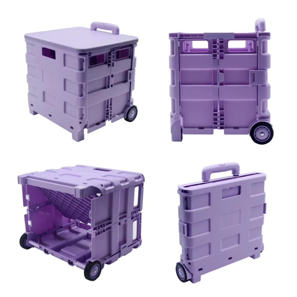 Plastic Rolling Hand Pull Push Tool Supermarket Trolley Foldable Utility Folding Shopping Cart Trolley