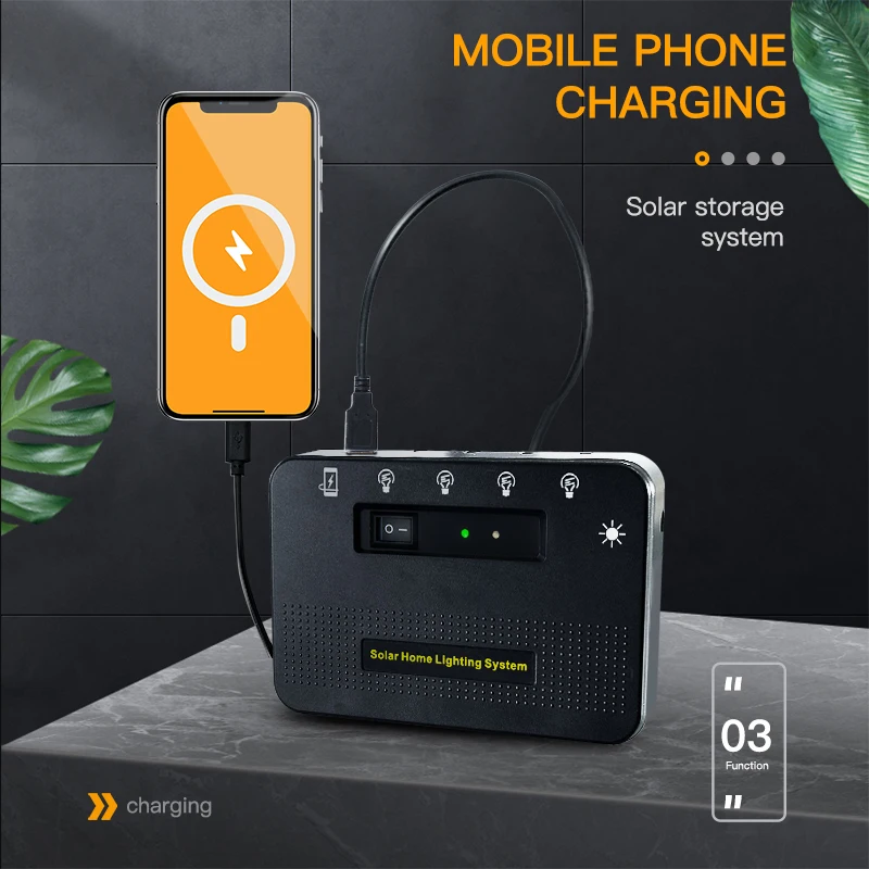 easy installation 8W rechargeable led home solar lighting kits 5200mAh Lithium battery with 4bulbs