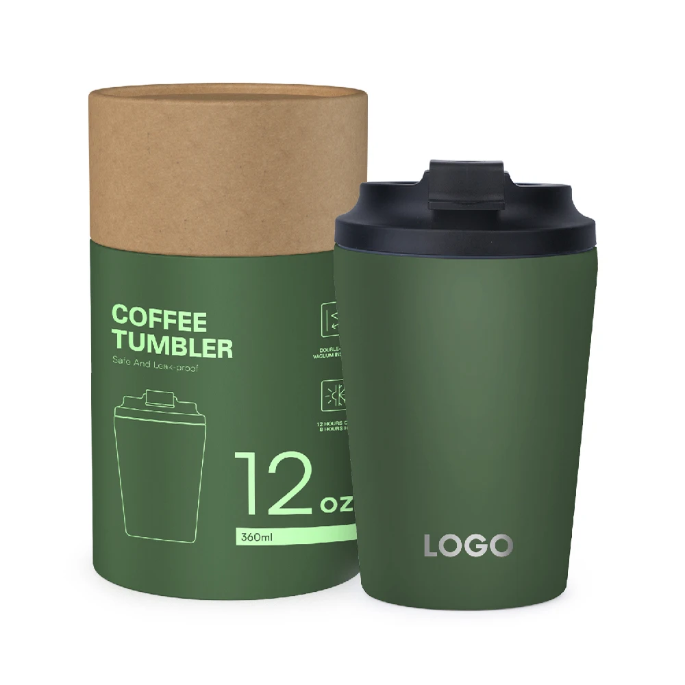 Reusable Double-walled Stainless Steel 12oz Coffee Cups with Lid Leak-proof Recyclable 12 oz Travel Insulated Coffee Tumbler Mug